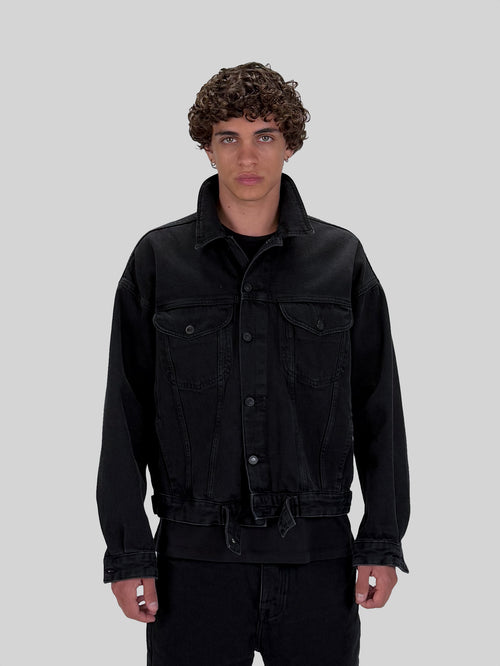 BOXY DENIM JACKET - WASHED BLACK