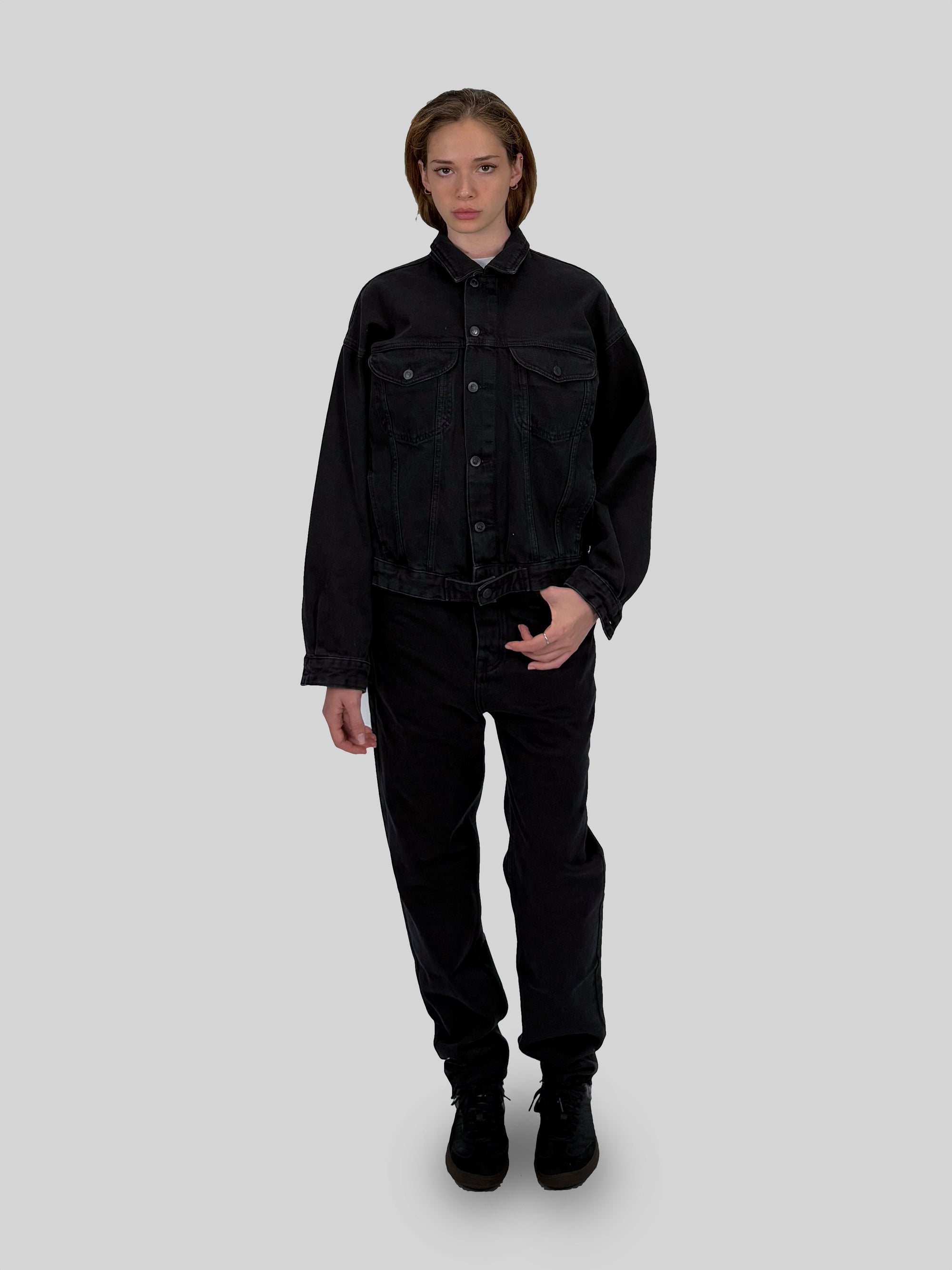 BOXY DENIM JACKET - WASHED BLACK