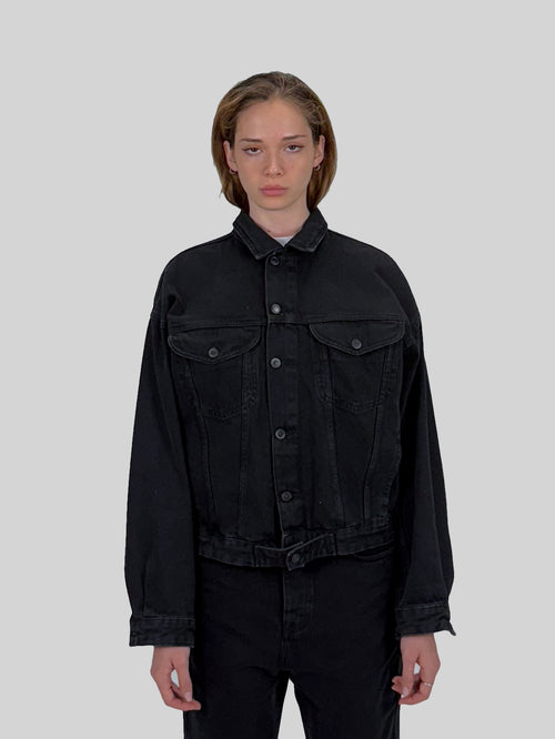BOXY DENIM JACKET - WASHED BLACK